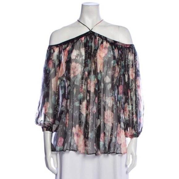 Zimmermann Master Flute Silk Gold Floral Blouse b115 - Picture 3 of 9